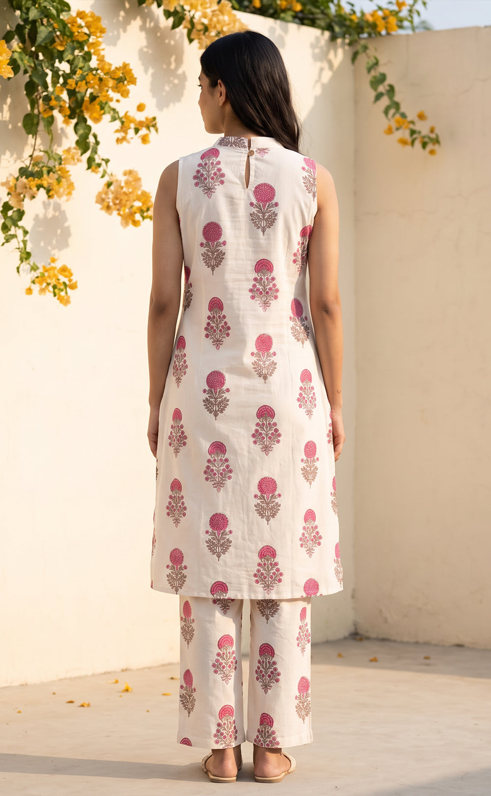 White Cotton All-Over Pink Floral Printed Co-ord Set