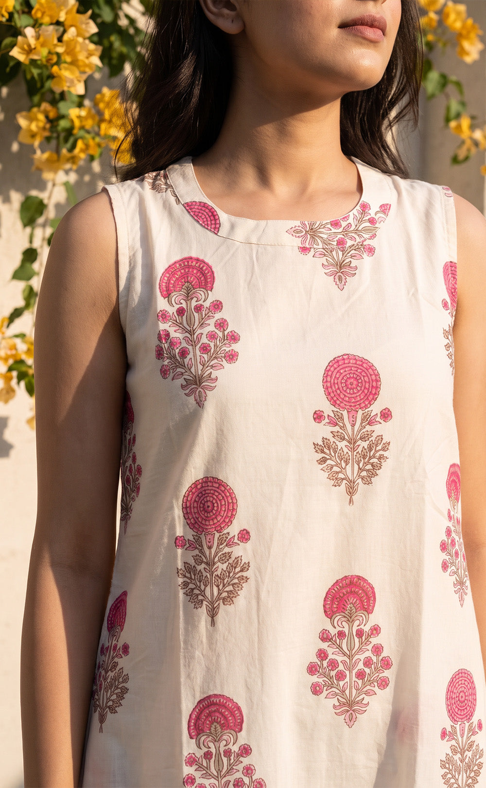 White Cotton All-Over Pink Floral Printed Co-ord Set