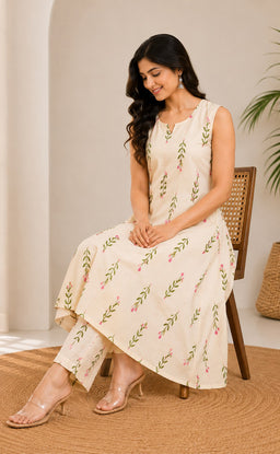 White Cotton All-Over Floral Printed Co-ord Set