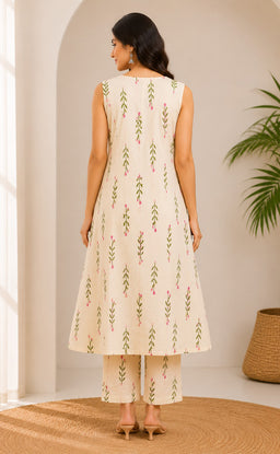 White Cotton All-Over Floral Printed Co-ord Set