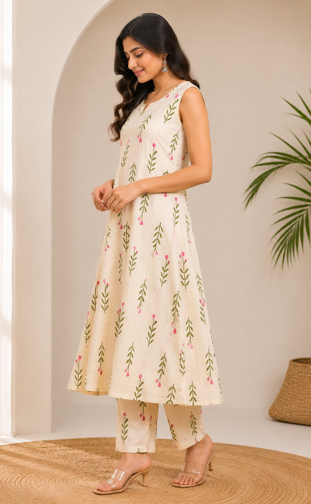 White Cotton All-Over Floral Printed Co-ord Set