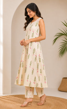 White Cotton All-Over Floral Printed Co-ord Set