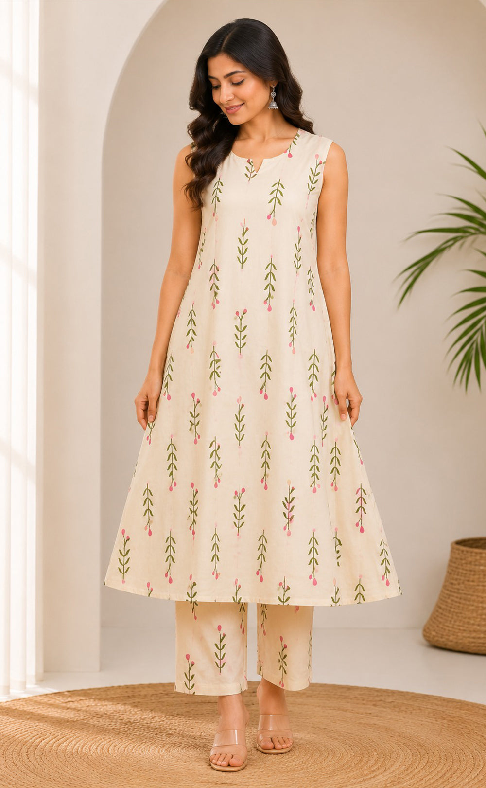 White Cotton All-Over Floral Printed Co-ord Set