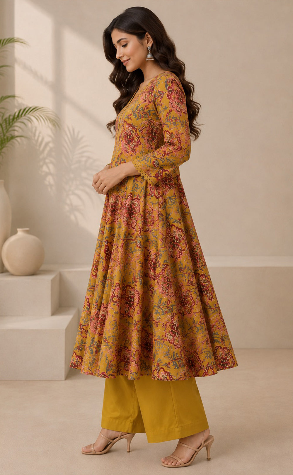 Mustard Yellow Cotton All-Over Floral Printed Co-ord Set