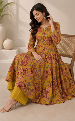 Mustard Yellow Cotton All-Over Floral Printed Co-ord Set