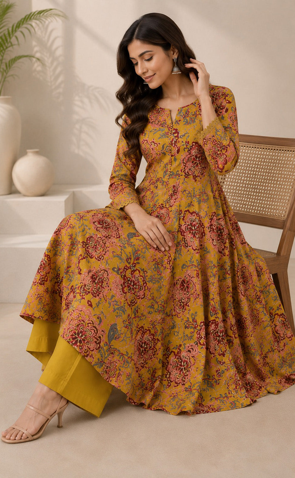 Mustard Yellow Cotton All-Over Floral Printed Co-ord Set
