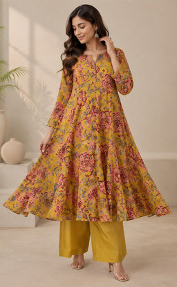 Mustard Yellow Cotton All-Over Floral Printed Co-ord Set