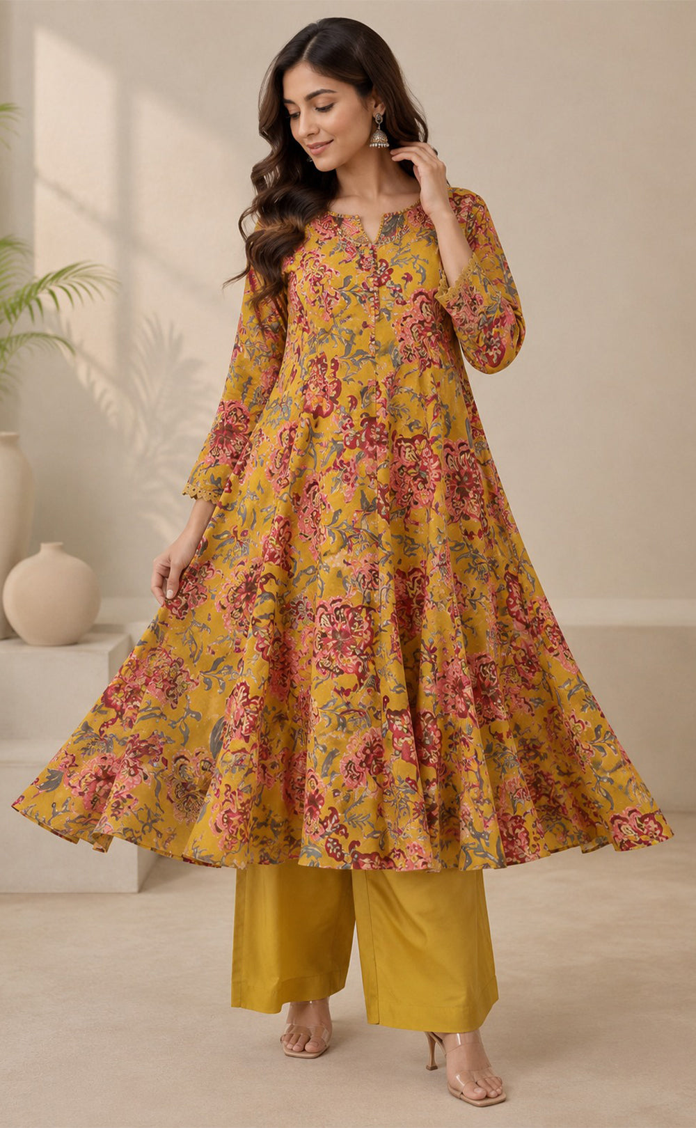 Mustard Yellow Cotton All-Over Floral Printed Co-ord Set