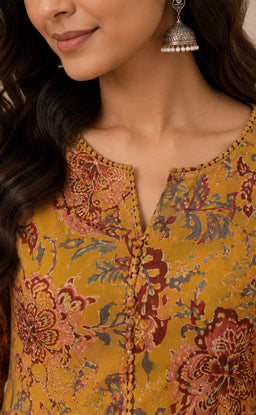 Mustard Yellow Cotton All-Over Floral Printed Co-ord Set