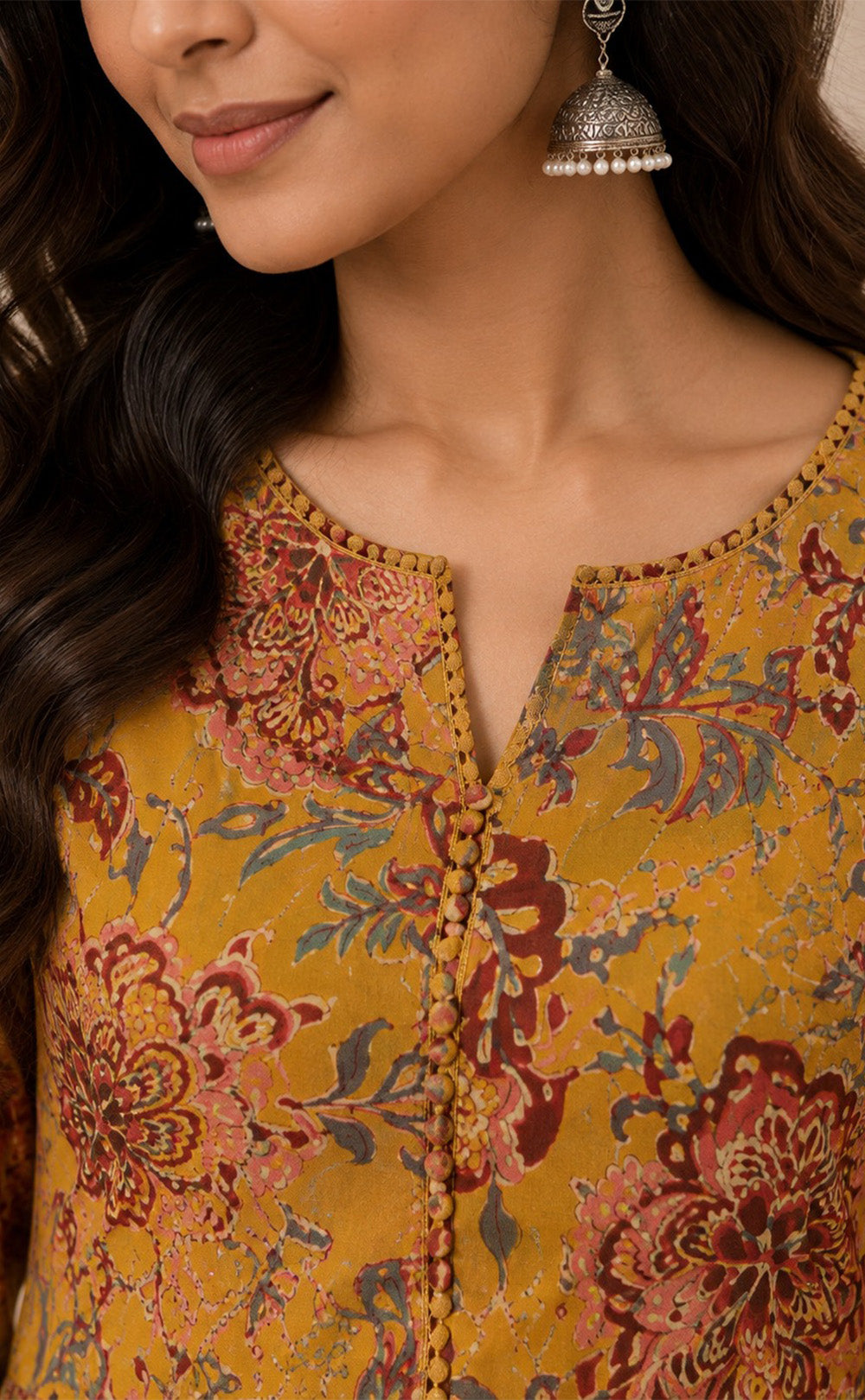 Mustard Yellow Cotton All-Over Floral Printed Co-ord Set