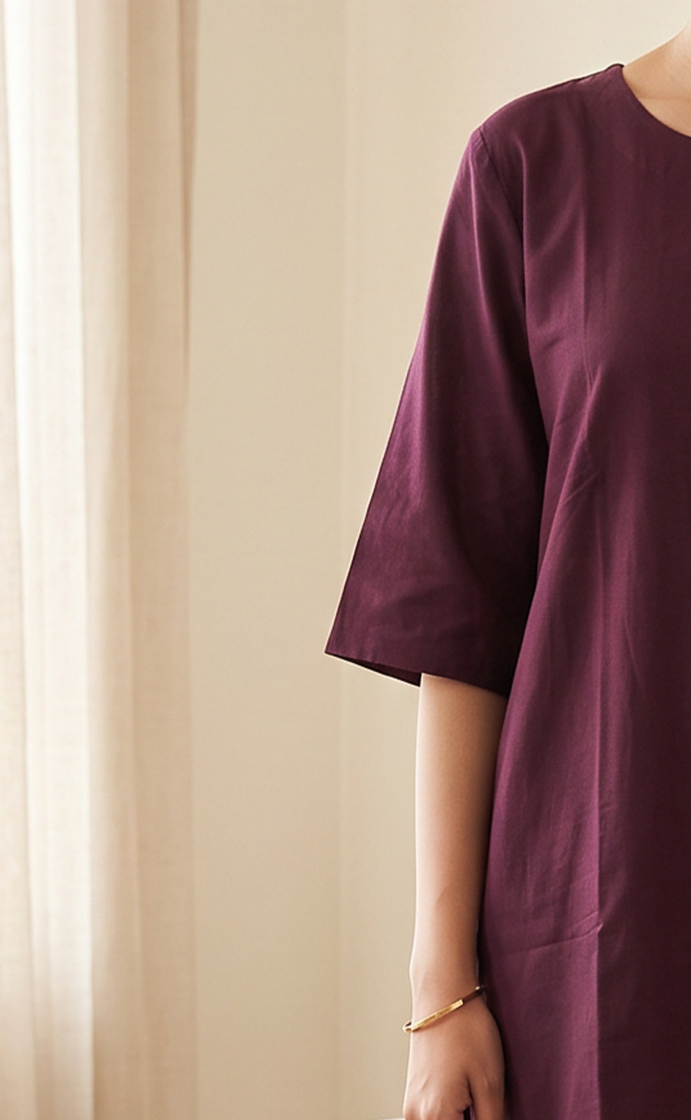 Deep Wine Rayon Plain With White Floral Printed Night Suit