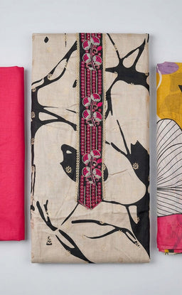 Cream Cotton Foil Buti Work Un-Stitched Dress Material