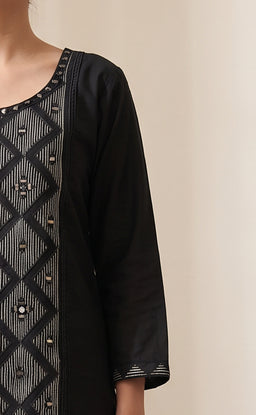 Black Rayon Mirror Work Kurti Set