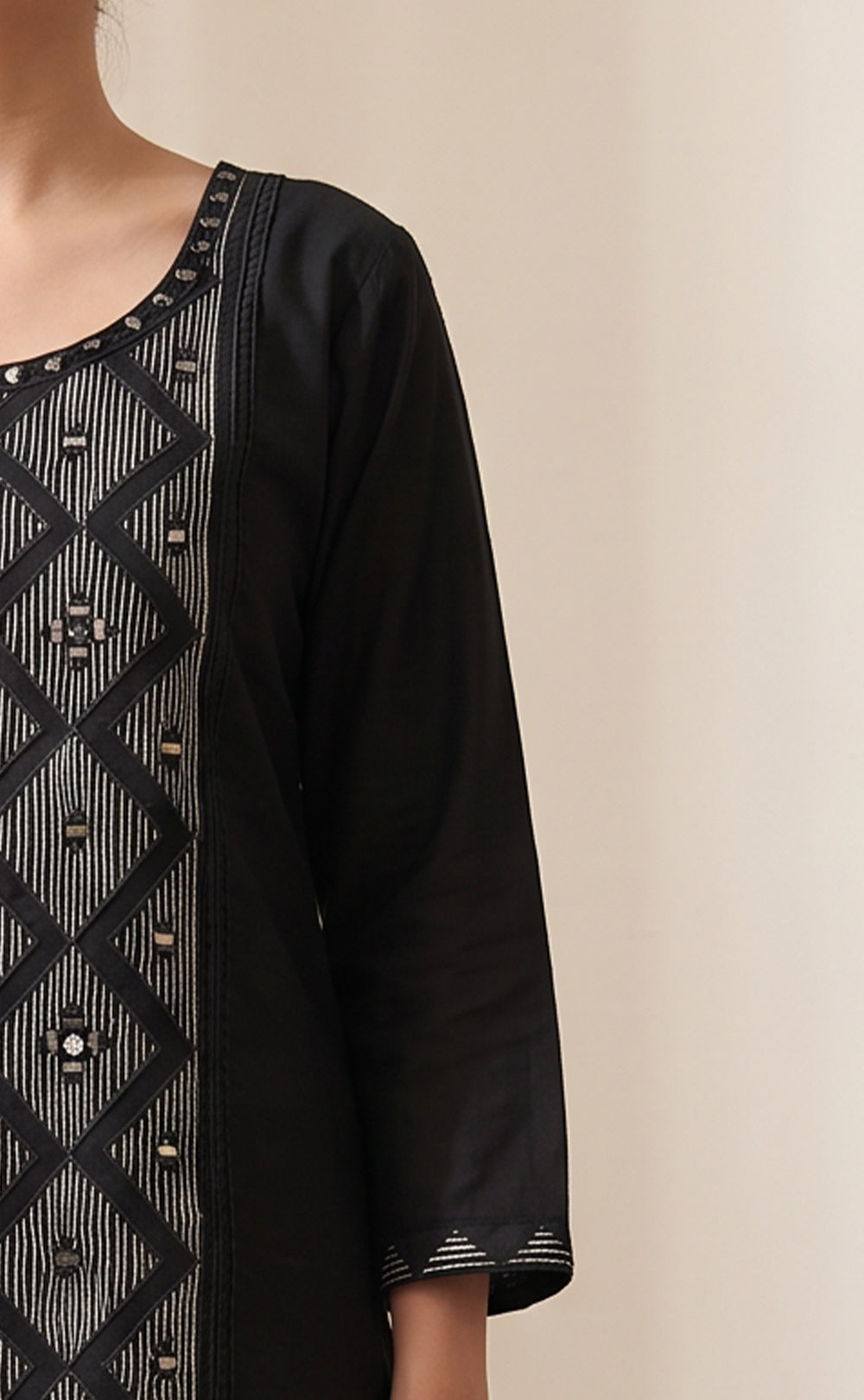 Black Rayon Mirror Work Kurti Set