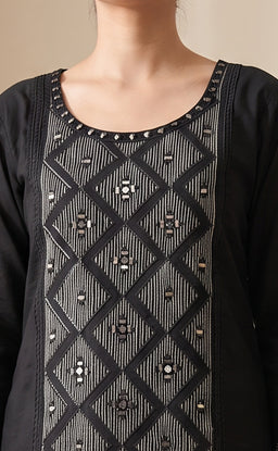 Black Rayon Mirror Work Kurti Set