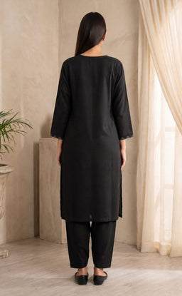 Black Rayon Mirror Work Kurti Set