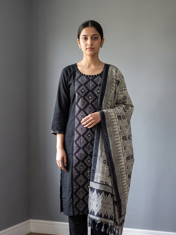 Black Rayon Mirror Work Kurti Set