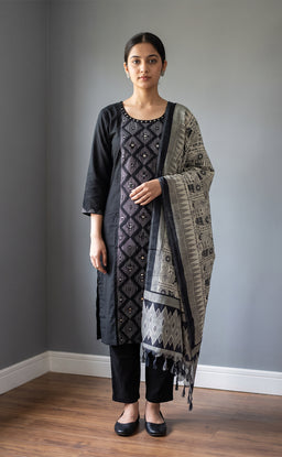 Black Rayon Mirror Work Kurti Set