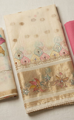 Cream Fancy All-Over Floral Printed Un-Stitched Dress Material