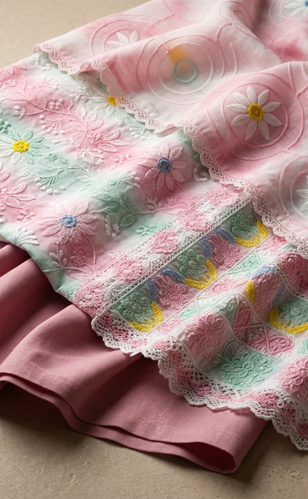 Pink Cotton Chikankari Work Un-Stitched Dress Material