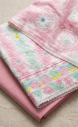 Pink Cotton Chikankari Work Un-Stitched Dress Material