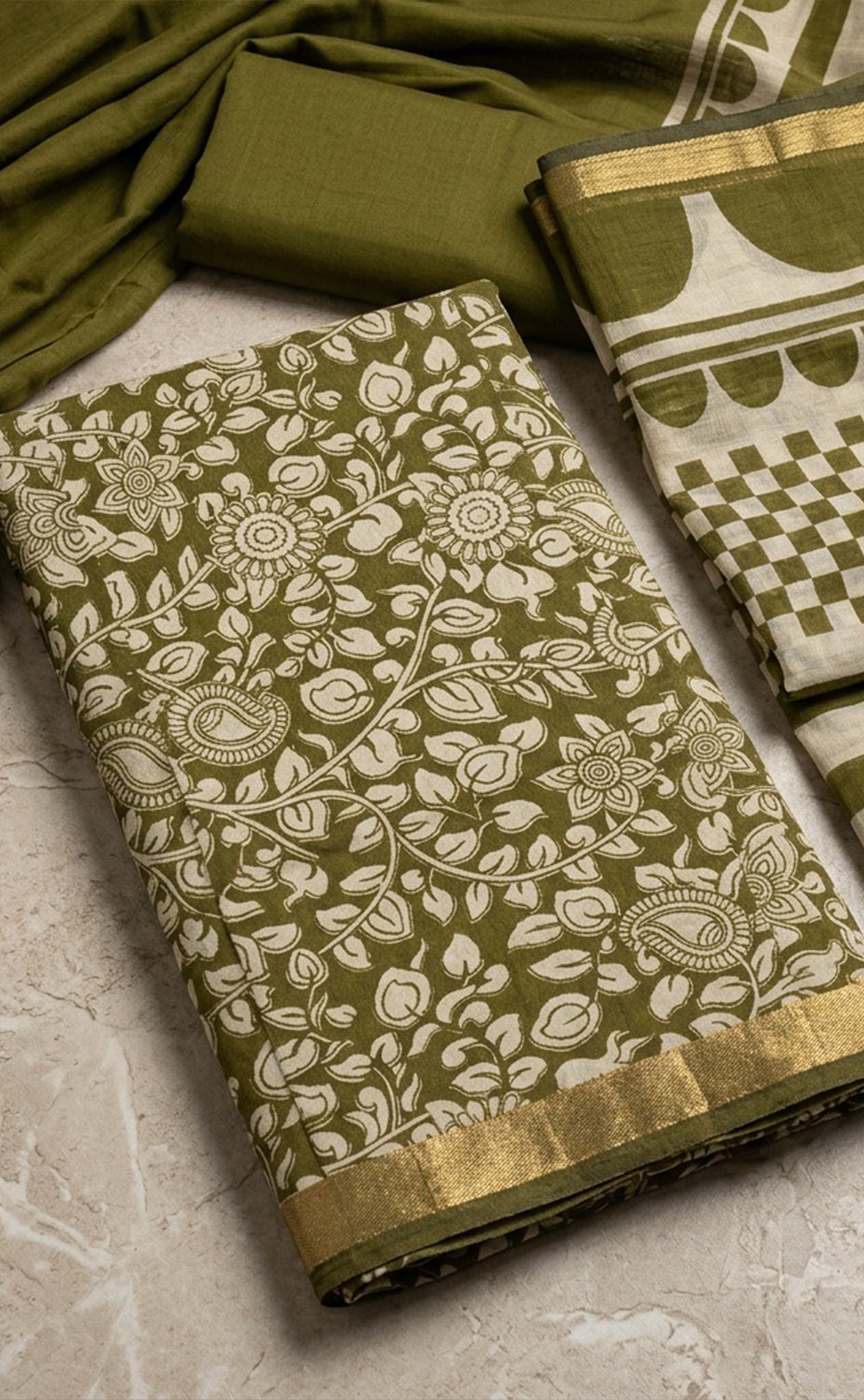 Mehndi Green Fancy Floral Printed Un-Stitched Dress Material