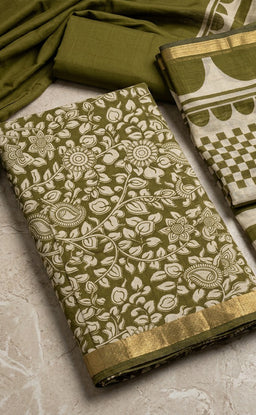 Mehndi Green Fancy Floral Printed Un-Stitched Dress Material