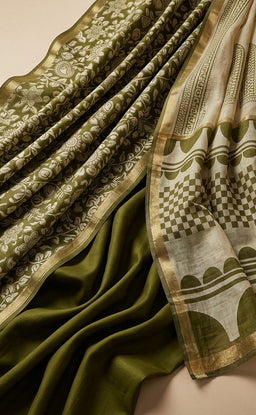 Mehndi Green Fancy Floral Printed Un-Stitched Dress Material