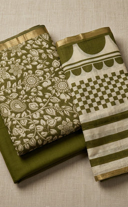 Mehndi Green Fancy Floral Printed Un-Stitched Dress Material