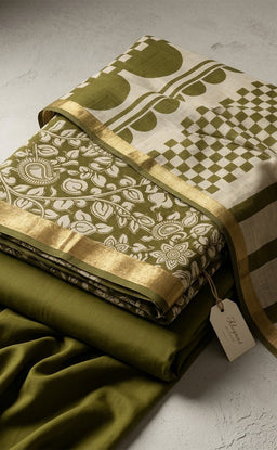 Mehndi Green Fancy Floral Printed Un-Stitched Dress Material
