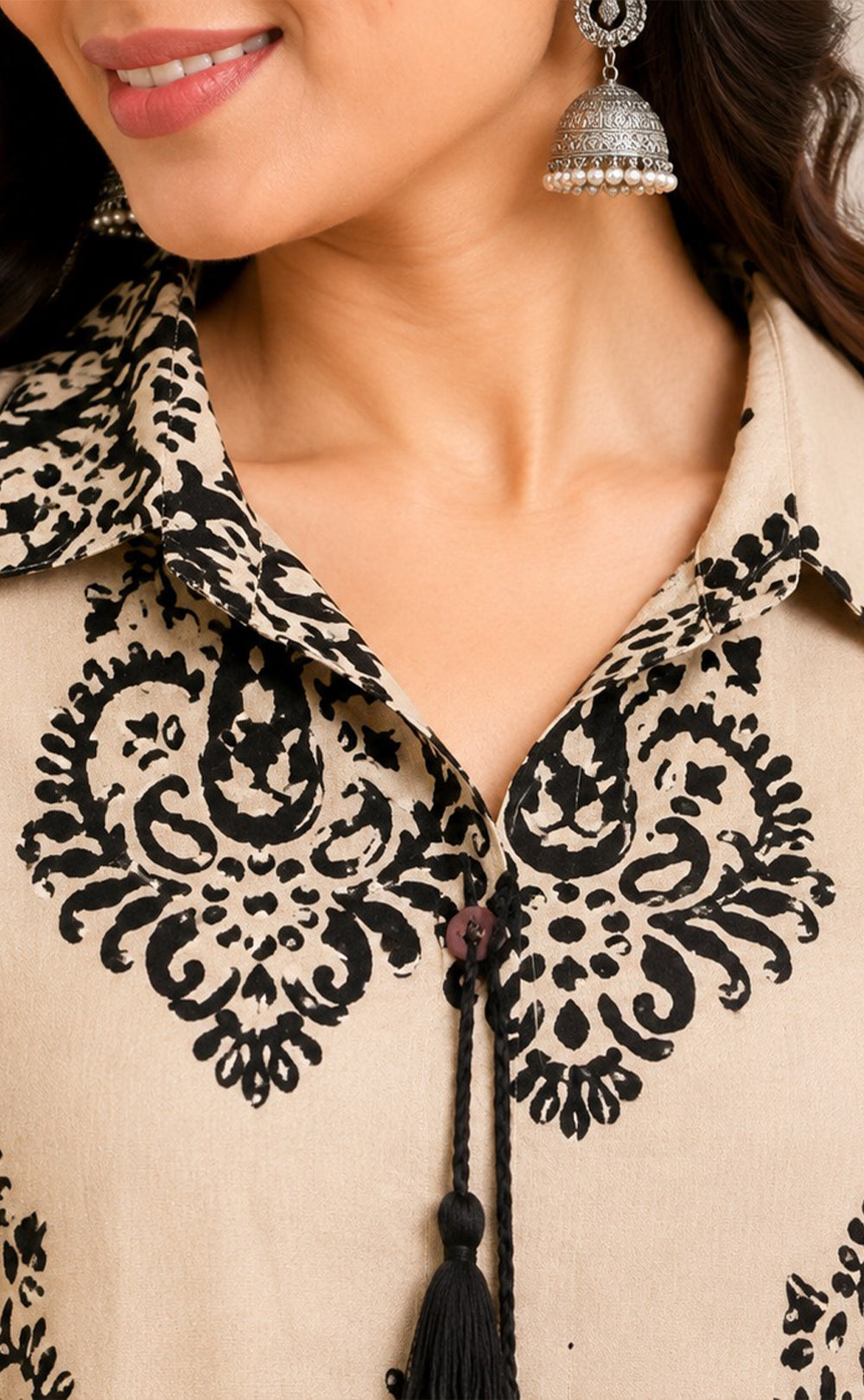 Cream With Black Cotton All-Over Block Printed Co-ord Set