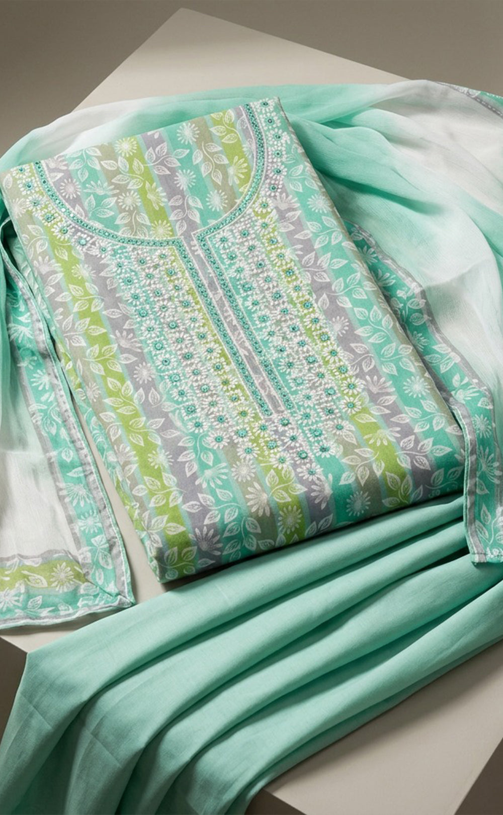 Multi Colour Cotton Leaf Printed Un-Stitched Dress material