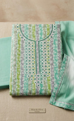 Multi Colour Cotton Leaf Printed Un-Stitched Dress material