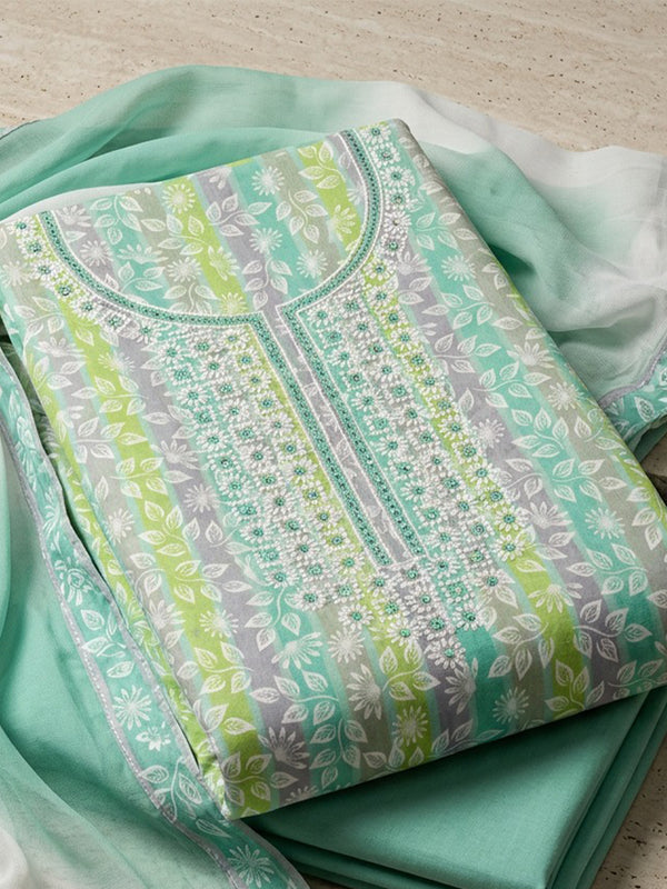 Multi Colour Cotton Leaf Printed Un-Stitched Dress material