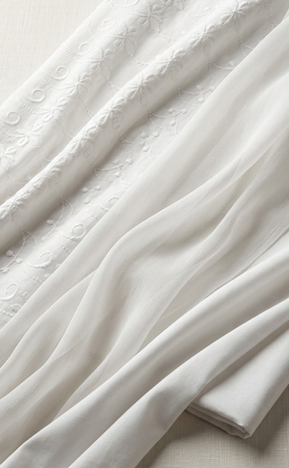 White Cotton All-Over Thread Embroidery Un-Stitched Dress Material