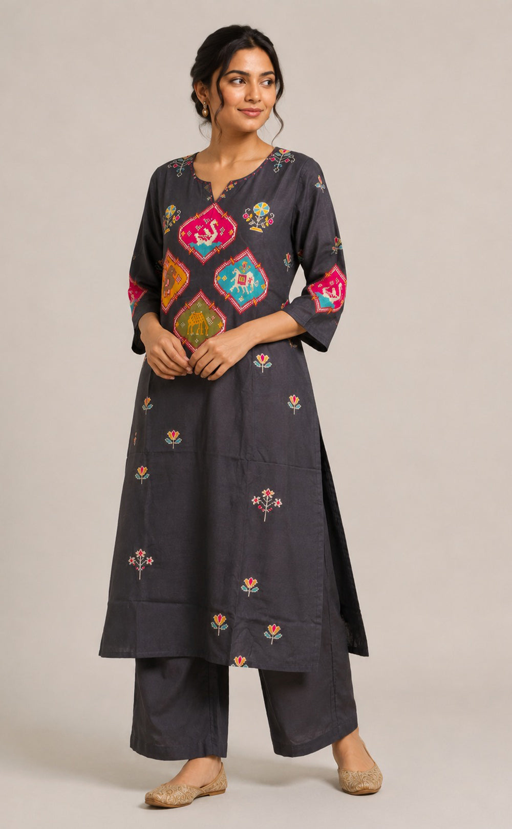Black Dola Silk Patola Printed Kurti Set