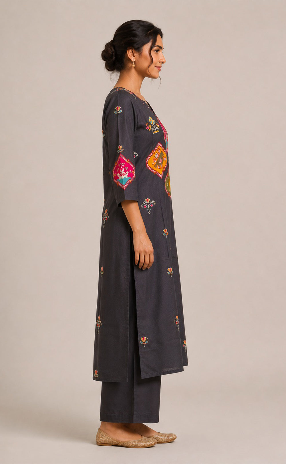 Black Dola Silk Patola Printed Kurti Set