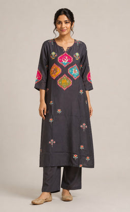 Black Dola Silk Patola Printed Kurti Set