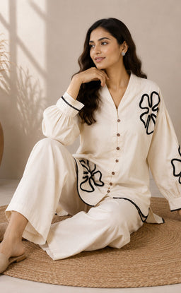 Half-White Cotton Flower Printed Co-ord Set