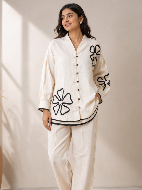 Half-White Cotton Flower Printed Co-ord Set