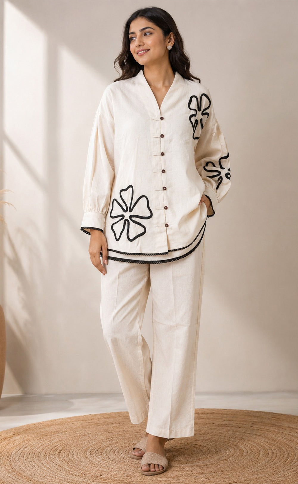 Half-White Cotton Flower Printed Co-ord Set