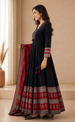 Black Cotton Mirror Work Kurti Set