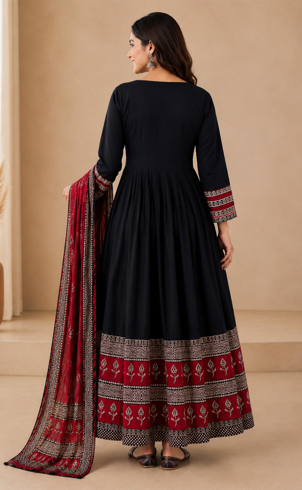 Black Cotton Mirror Work Kurti Set