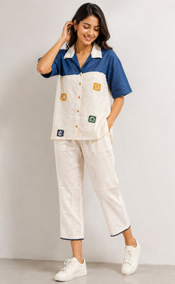 Half-White Cotton Thread Embroidery Co-ord Set