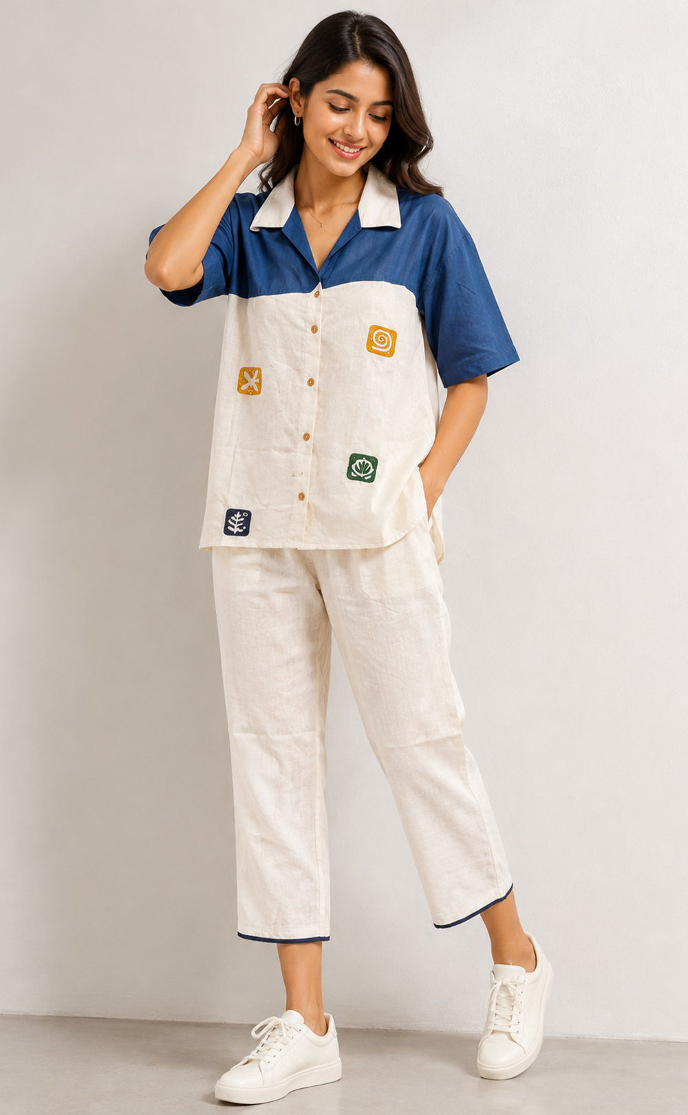 Half-White Cotton Thread Embroidery Co-ord Set