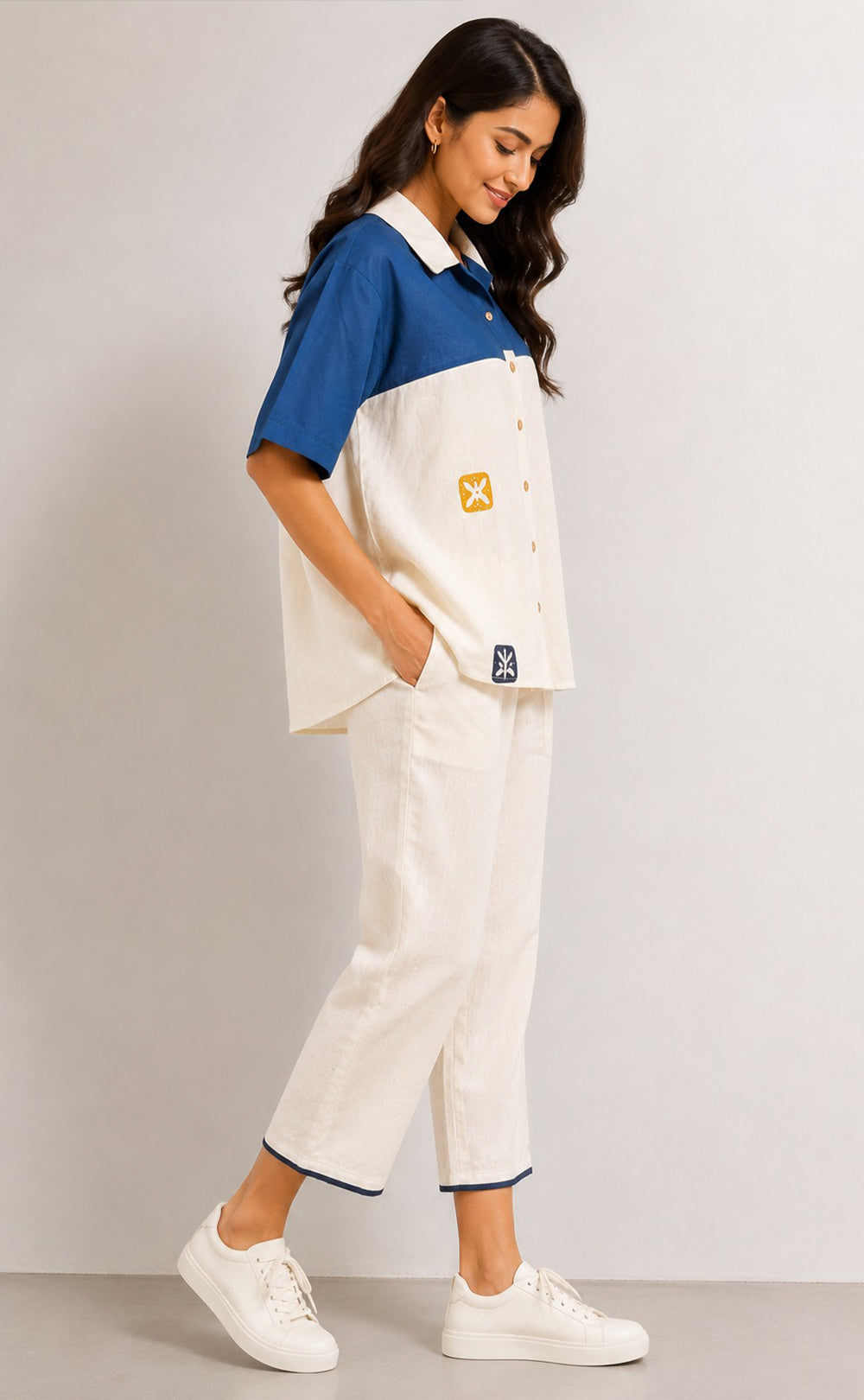 Half-White Cotton Thread Embroidery Co-ord Set