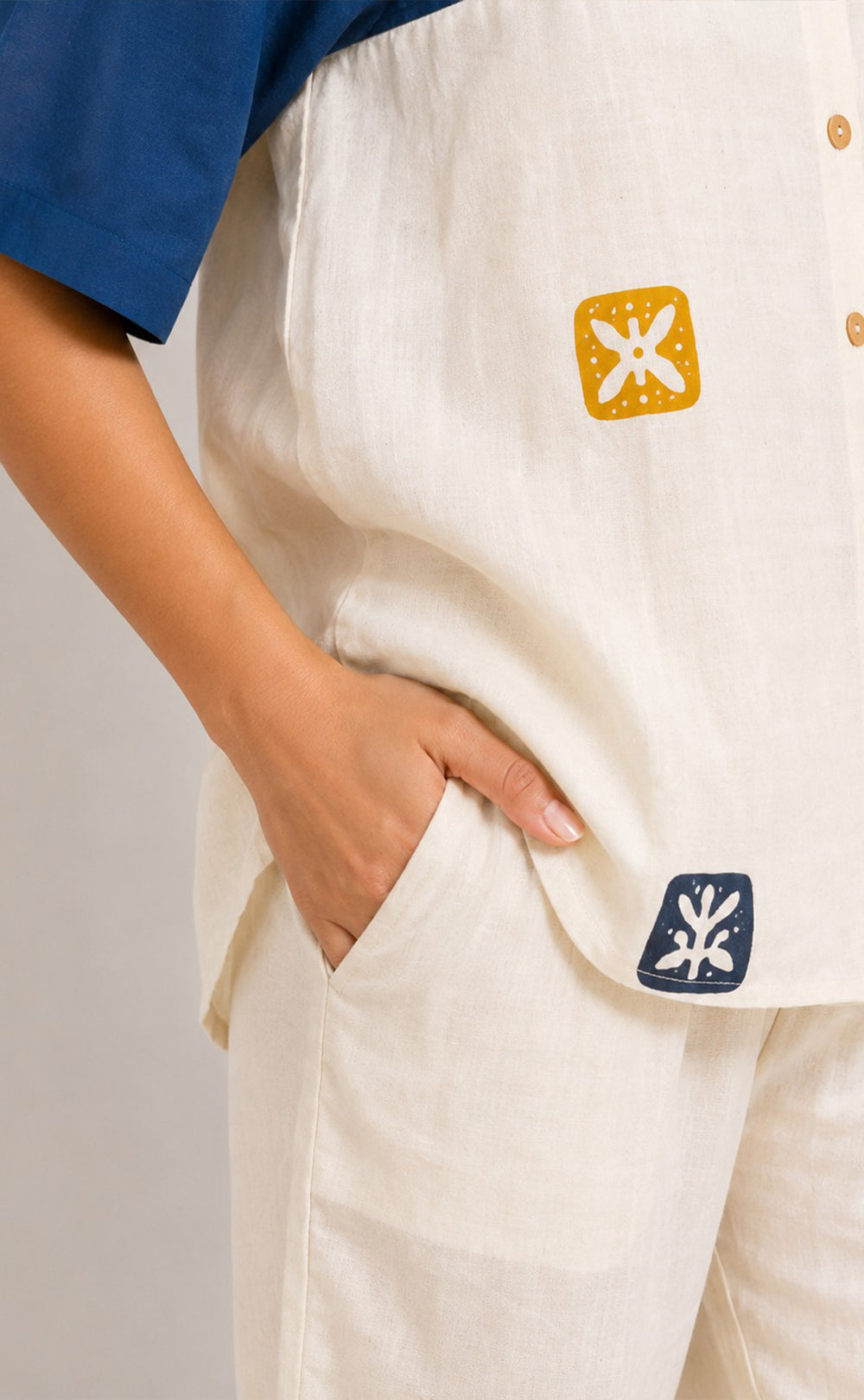 Half-White Cotton Thread Embroidery Co-ord Set