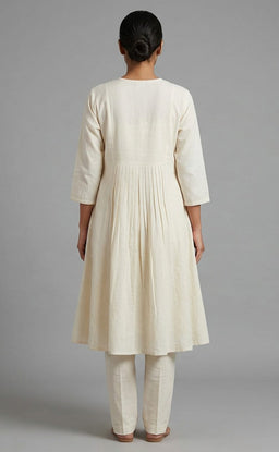 White Cotton Swan Thread Work Kurti Set