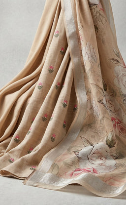 Cream Cotton All-Over Thread Buti Work Un-Stitched Dress Material