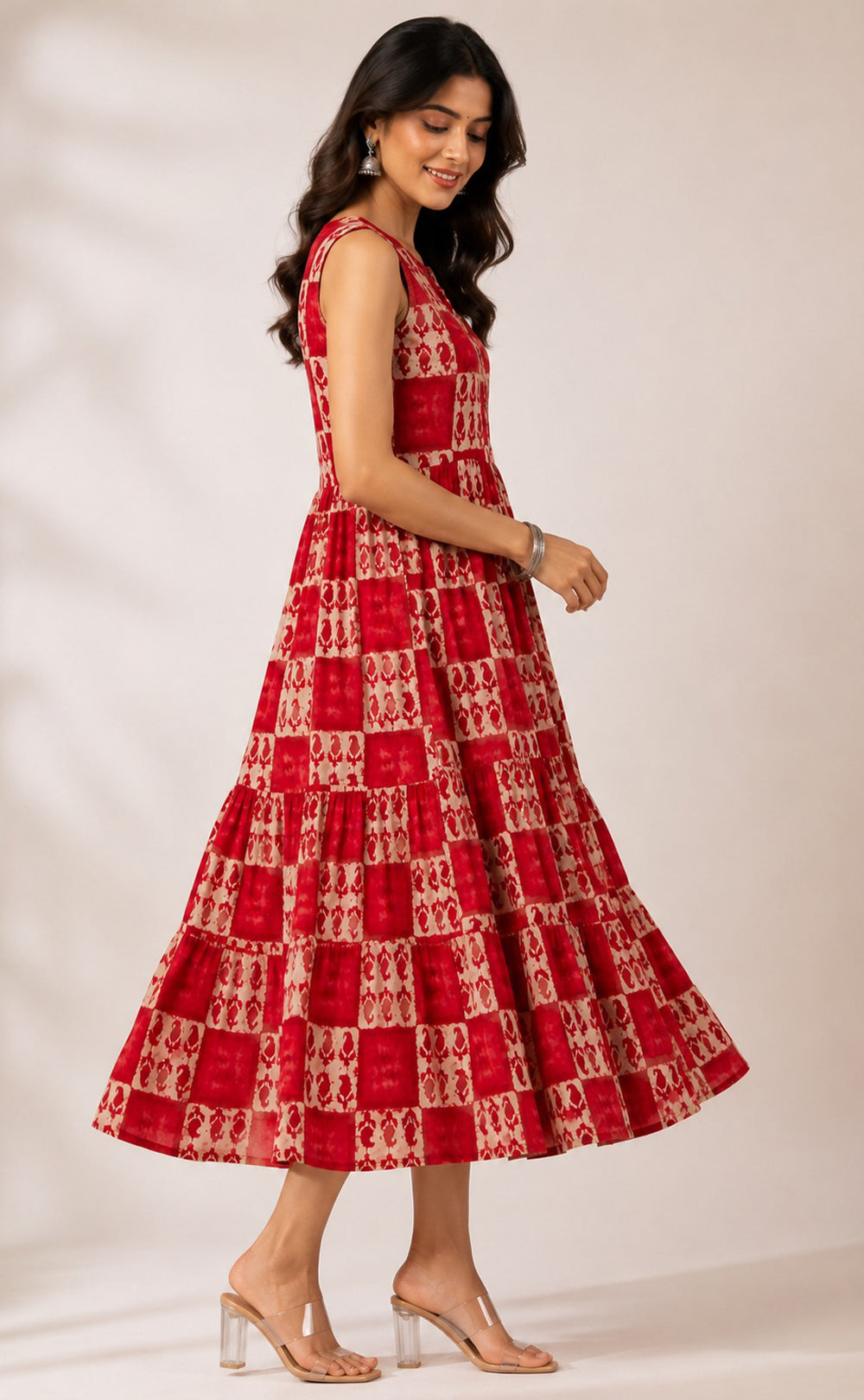 Maroon Cotton All-Over Mango Printed Flare Kurti